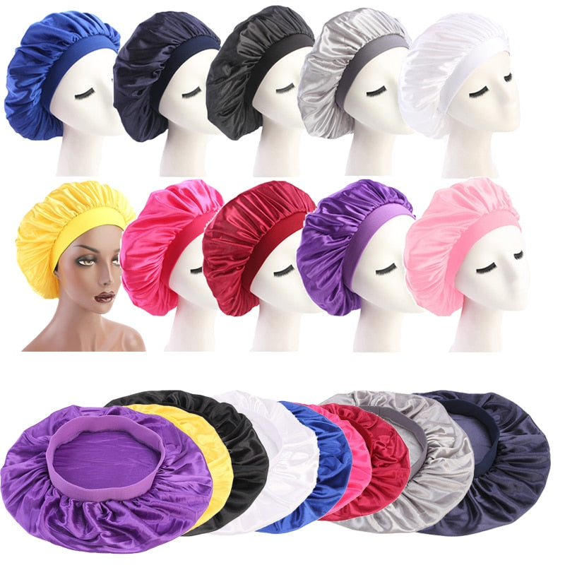 58cm Adjust Solid Satin Bonnet Hair Styling Cap Long Hair Care Women Night Sleep Hat Silk Head Wrap Shower Cap Hair Styling Tool