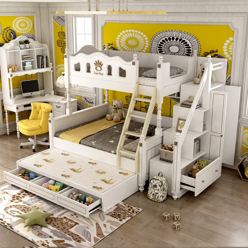 Solid wood children's bed high and low bed bunk princess bed multi-function two-story