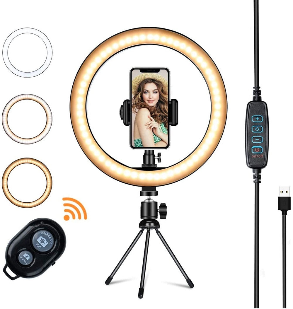 LED Ring Light with Tripod Stand Phone Holder YTOM 10" Selfie Ring Light Makeup Phone Ring Lamp for YouTube Video Photography