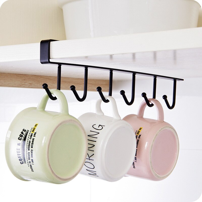 Six Cabinet Hook Wall Mounted Cabinets Rack Containers Kitchen Accessories Multi-Function Hanging Rack Kitchen Tools