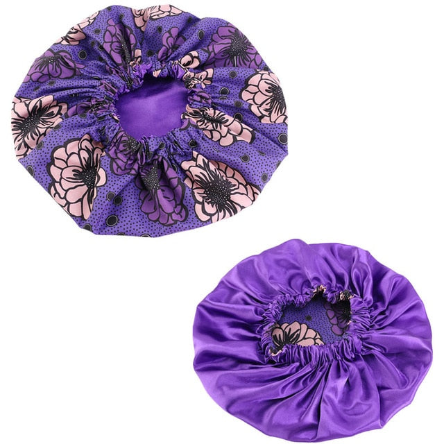 African Print Satin Bonnet With Long Ribbon Wrap Double Layer Headwrap Ankara Pattern Women Hair Cover Large Size Hair Wrap Cap