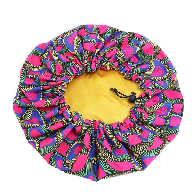 African Print Satin Bonnet With Long Ribbon Wrap Double Layer Headwrap Ankara Pattern Women Hair Cover Large Size Hair Wrap Cap