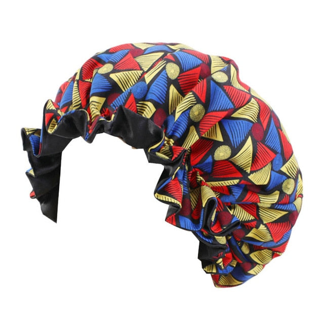 African Print Satin Bonnet With Long Ribbon Wrap Double Layer Headwrap Ankara Pattern Women Hair Cover Large Size Hair Wrap Cap