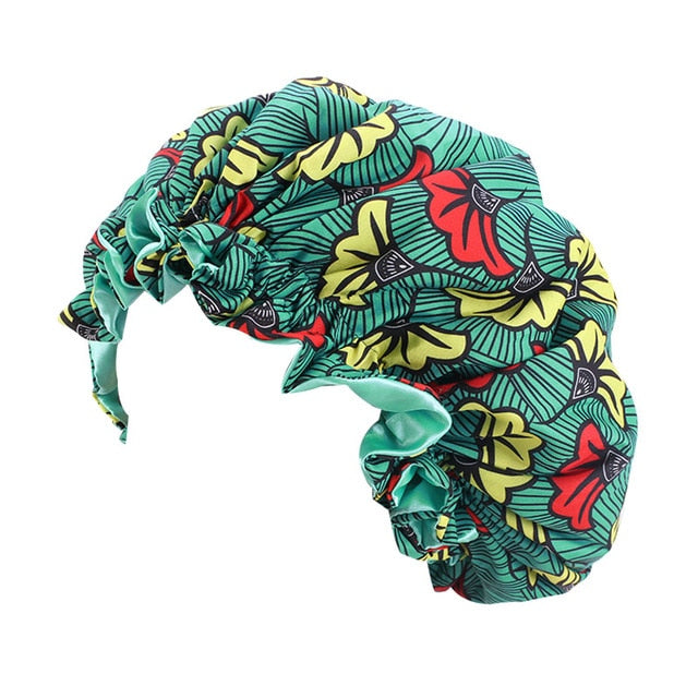 African Print Satin Bonnet With Long Ribbon Wrap Double Layer Headwrap Ankara Pattern Women Hair Cover Large Size Hair Wrap Cap
