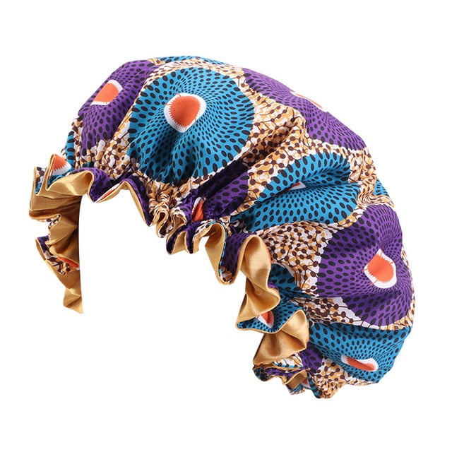 African Print Satin Bonnet With Long Ribbon Wrap Double Layer Headwrap Ankara Pattern Women Hair Cover Large Size Hair Wrap Cap