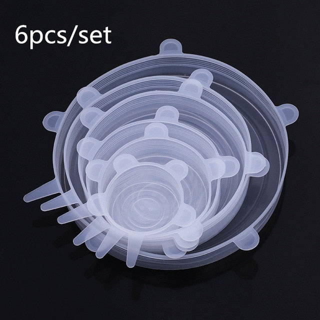 6pcs Silicone Caps Silicone Food Lids Adaptable Silicone Caps Silicone Cap Elastic Silicone Food Cover Cookware Bowl Reusable