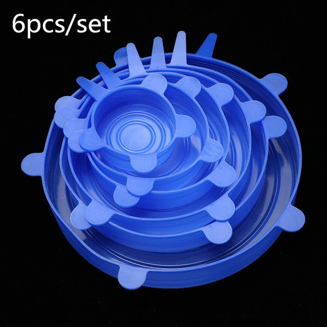 6pcs Silicone Caps Silicone Food Lids Adaptable Silicone Caps Silicone Cap Elastic Silicone Food Cover Cookware Bowl Reusable