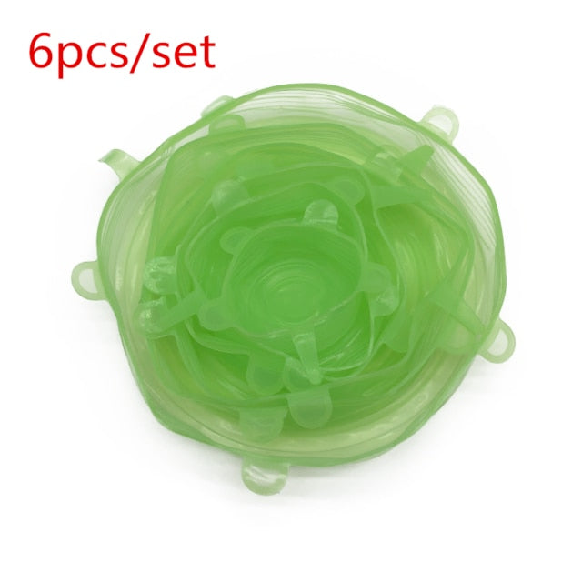 6pcs Silicone Caps Silicone Food Lids Adaptable Silicone Caps Silicone Cap Elastic Silicone Food Cover Cookware Bowl Reusable