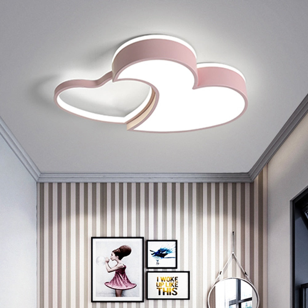 Modern LED Heart Shaped Ceiling Light with Remote Control Dimmable Pink Gold Lamp for Children's Room Nursery Kids Girls Bedroom