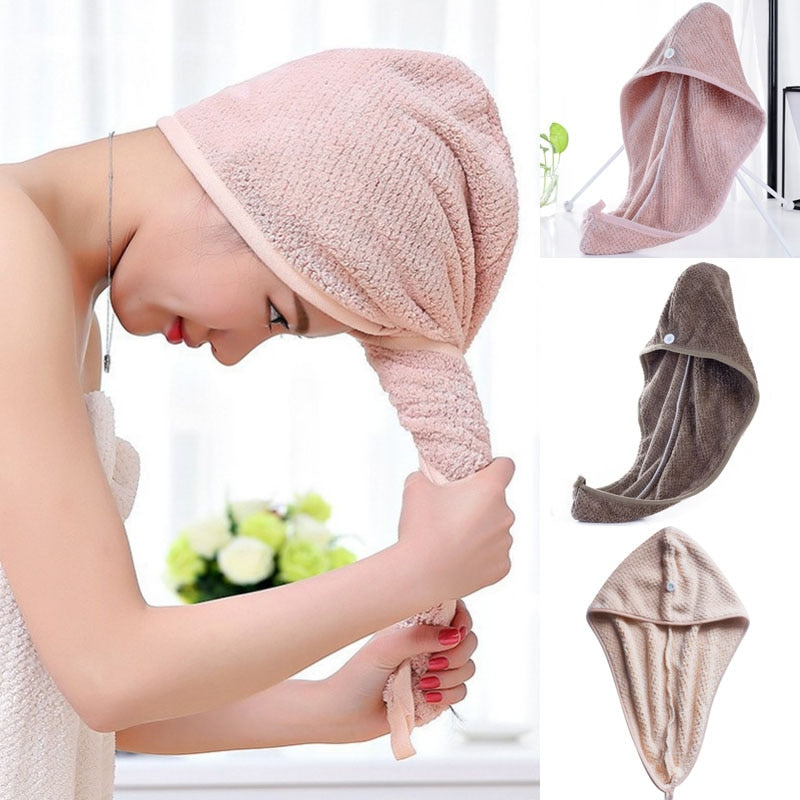 Hair Quick Drying Towel Turbie Twist Wrap Loop Button Bath Turban Dry Hair Cap Coral Velvet Shower Cap Quick Drying Strong Wate