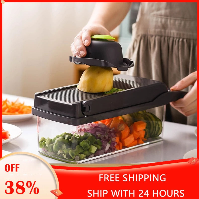 Vegetable Cutter Fruit Slicer Multifunctional Grater Shredders Drain Basket Peeler 8 In 1 Gadgets Kitchen Accessories Tool