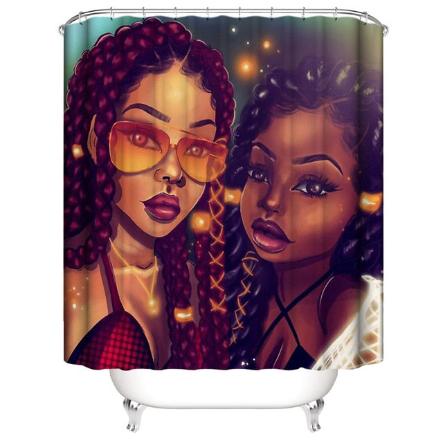Black Art Afro Mom and Daughter Bathroom Curtains African American Women Shower Curtain Toilet Cover Mat Non-Slip Bath Rug Set