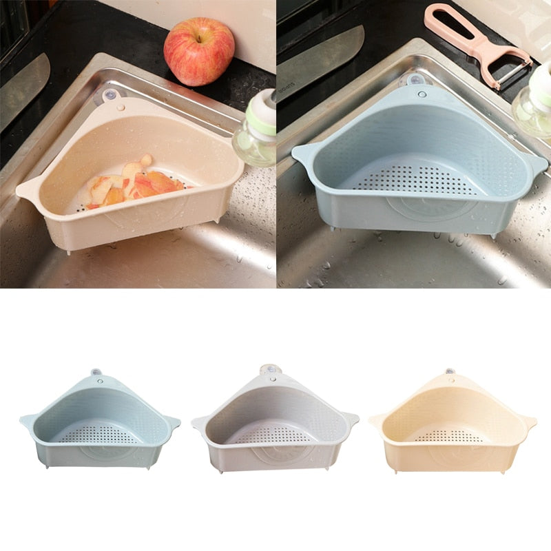 Multifunctional Corner Sink Drain Rack Shelf Suction Cup Sink Drain Basket Bowl Sponge Holder Kitchen Bathroom Storage Organizer