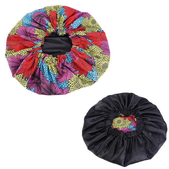 African Print Satin Bonnet With Long Ribbon Wrap Double Layer Headwrap Ankara Pattern Women Hair Cover Large Size Hair Wrap Cap