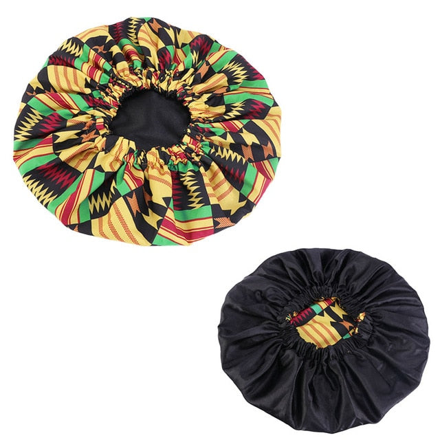 African Print Satin Bonnet With Long Ribbon Wrap Double Layer Headwrap Ankara Pattern Women Hair Cover Large Size Hair Wrap Cap