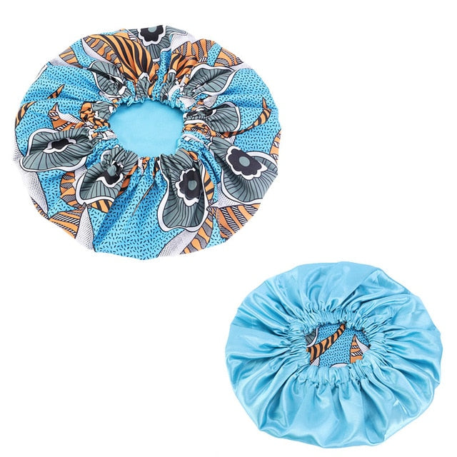African Print Satin Bonnet With Long Ribbon Wrap Double Layer Headwrap Ankara Pattern Women Hair Cover Large Size Hair Wrap Cap