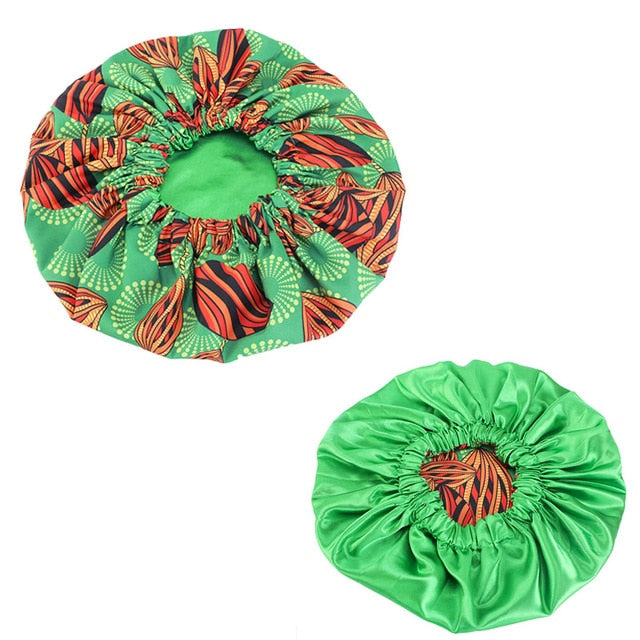 African Print Satin Bonnet With Long Ribbon Wrap Double Layer Headwrap Ankara Pattern Women Hair Cover Large Size Hair Wrap Cap