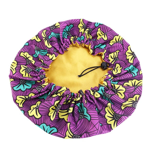 African Print Satin Bonnet With Long Ribbon Wrap Double Layer Headwrap Ankara Pattern Women Hair Cover Large Size Hair Wrap Cap