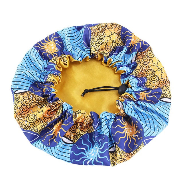 African Print Satin Bonnet With Long Ribbon Wrap Double Layer Headwrap Ankara Pattern Women Hair Cover Large Size Hair Wrap Cap
