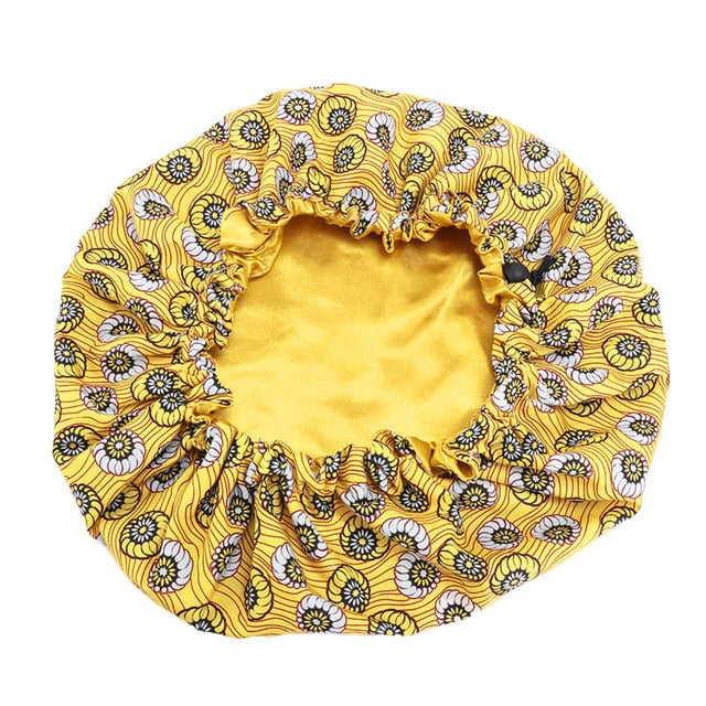 African Print Satin Bonnet With Long Ribbon Wrap Double Layer Headwrap Ankara Pattern Women Hair Cover Large Size Hair Wrap Cap
