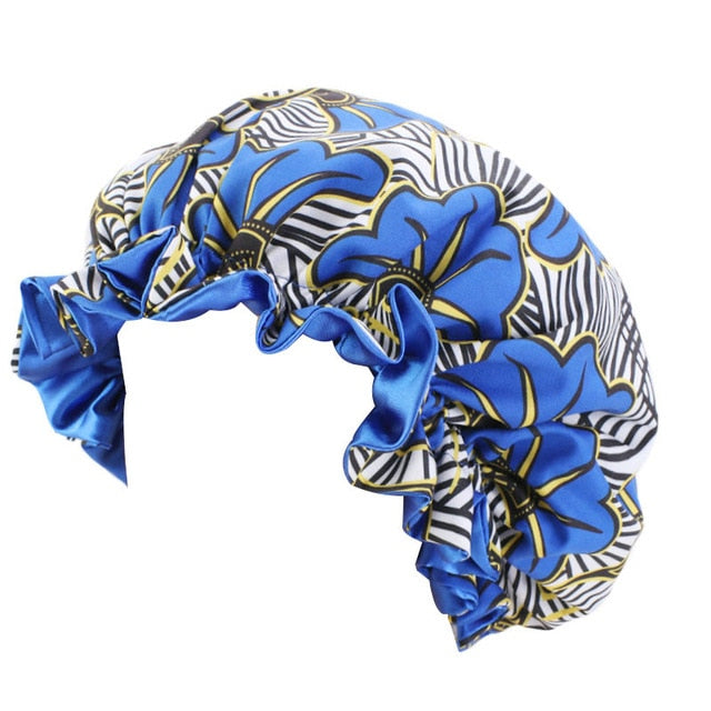 African Print Satin Bonnet With Long Ribbon Wrap Double Layer Headwrap Ankara Pattern Women Hair Cover Large Size Hair Wrap Cap