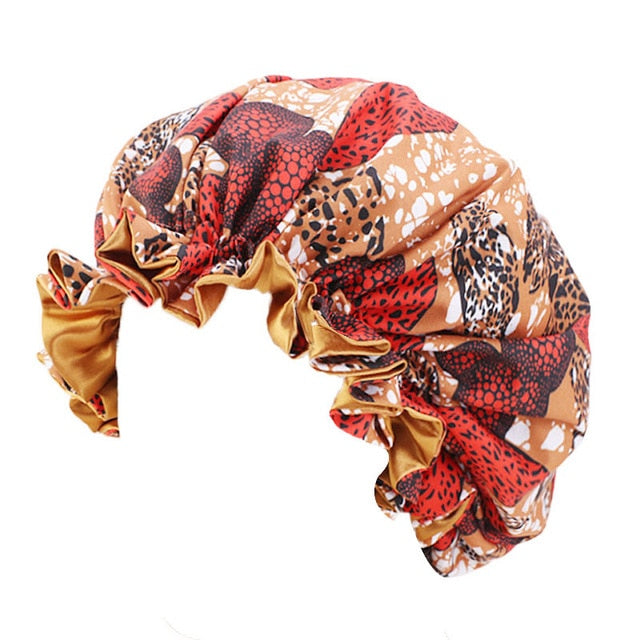 African Print Satin Bonnet With Long Ribbon Wrap Double Layer Headwrap Ankara Pattern Women Hair Cover Large Size Hair Wrap Cap