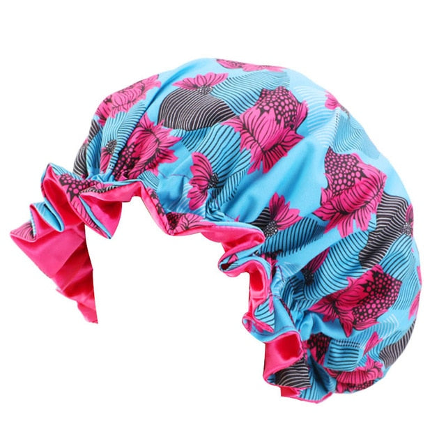 African Print Satin Bonnet With Long Ribbon Wrap Double Layer Headwrap Ankara Pattern Women Hair Cover Large Size Hair Wrap Cap