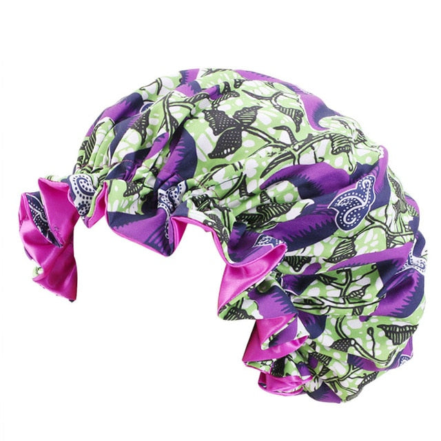 African Print Satin Bonnet With Long Ribbon Wrap Double Layer Headwrap Ankara Pattern Women Hair Cover Large Size Hair Wrap Cap