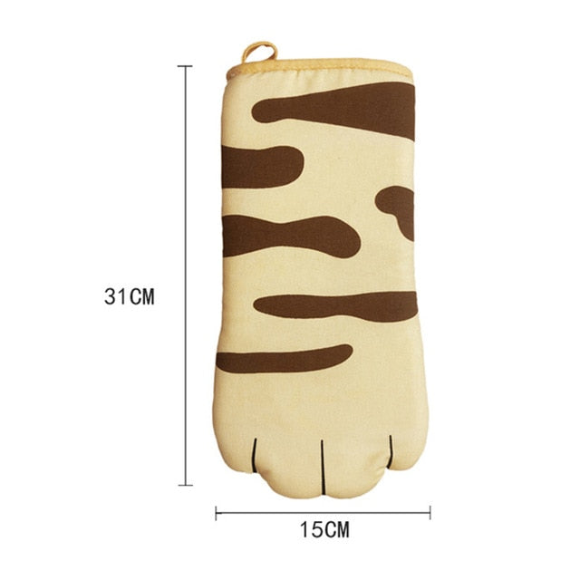 3D Cartoon Cat Paws Oven Mitts Long Cotton Baking Insulation Gloves Microwave Heat Resistant Non-slip Kitchen Gloves