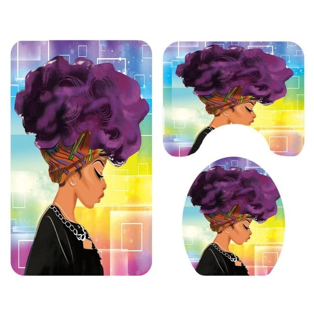 1pcs/3pcs/4pcs Set New Colorful African Women Printing Toilet Pad Cover Bath Mat Shower Curtain Set Restroom Toilet Accessories