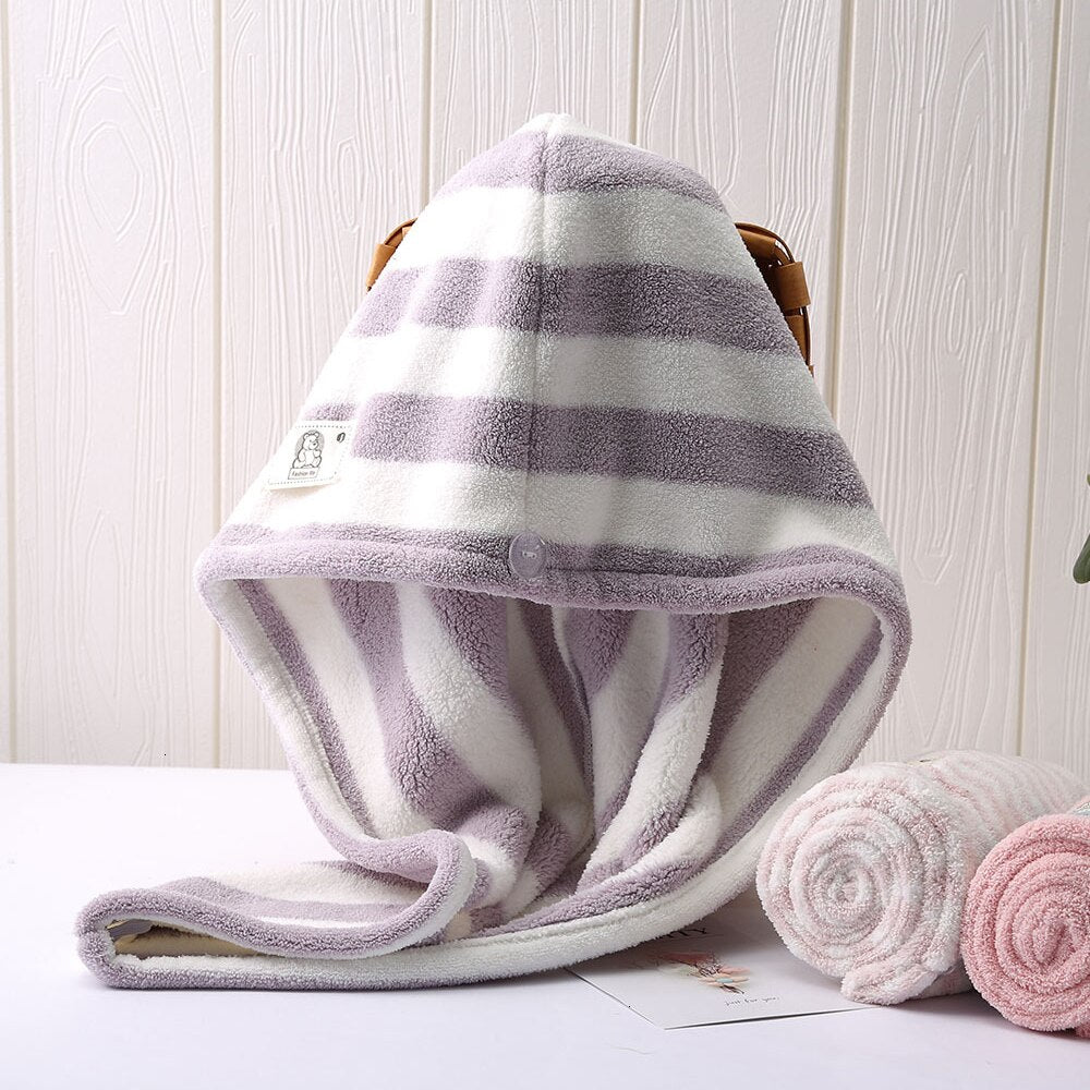 New Fashion Quick-Dry Microfiber Hair Towel Striped Wrapped Turban Turbie Twist Hat Caps Spa Bath