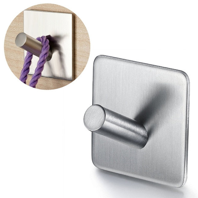 1pcs Self Adhesive Stainless Steel Towel Hooks Hat Key Hanging Hooks Wall Hanger for Kitchen Bathroom